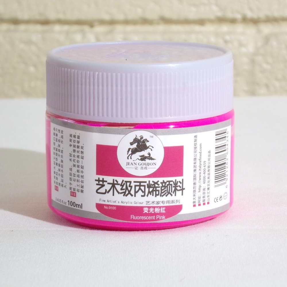 FLUORESCENT PINK NEON ACRYLIC PAINT 100ml Jar Fine Artist Heavy Body JEAN GOUJON - Picture 4 of 4